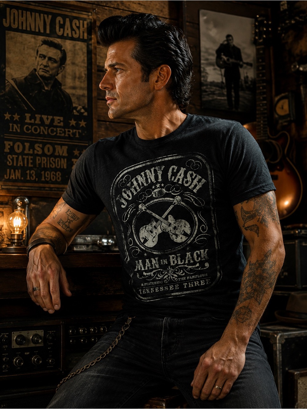 Johnny Cash Man in Black Tennessee Three Graphic Tee Large